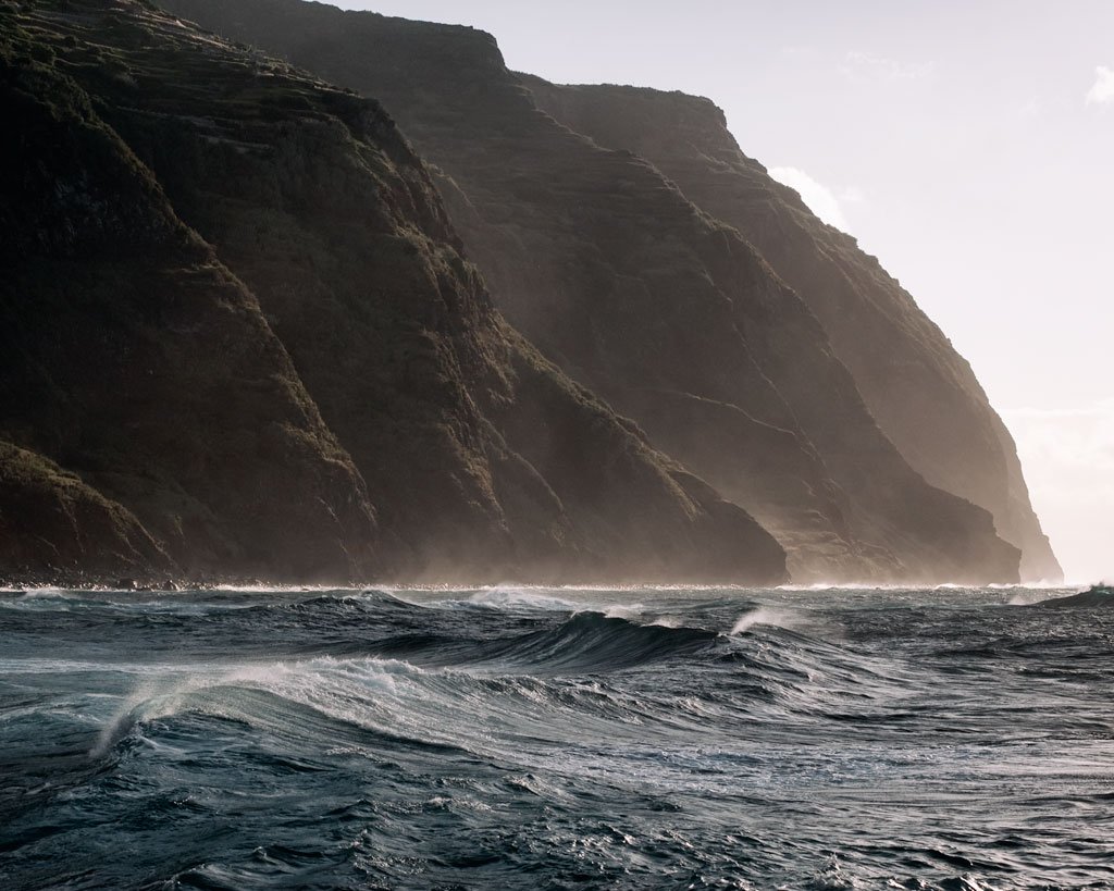 Ocean waves and mountains