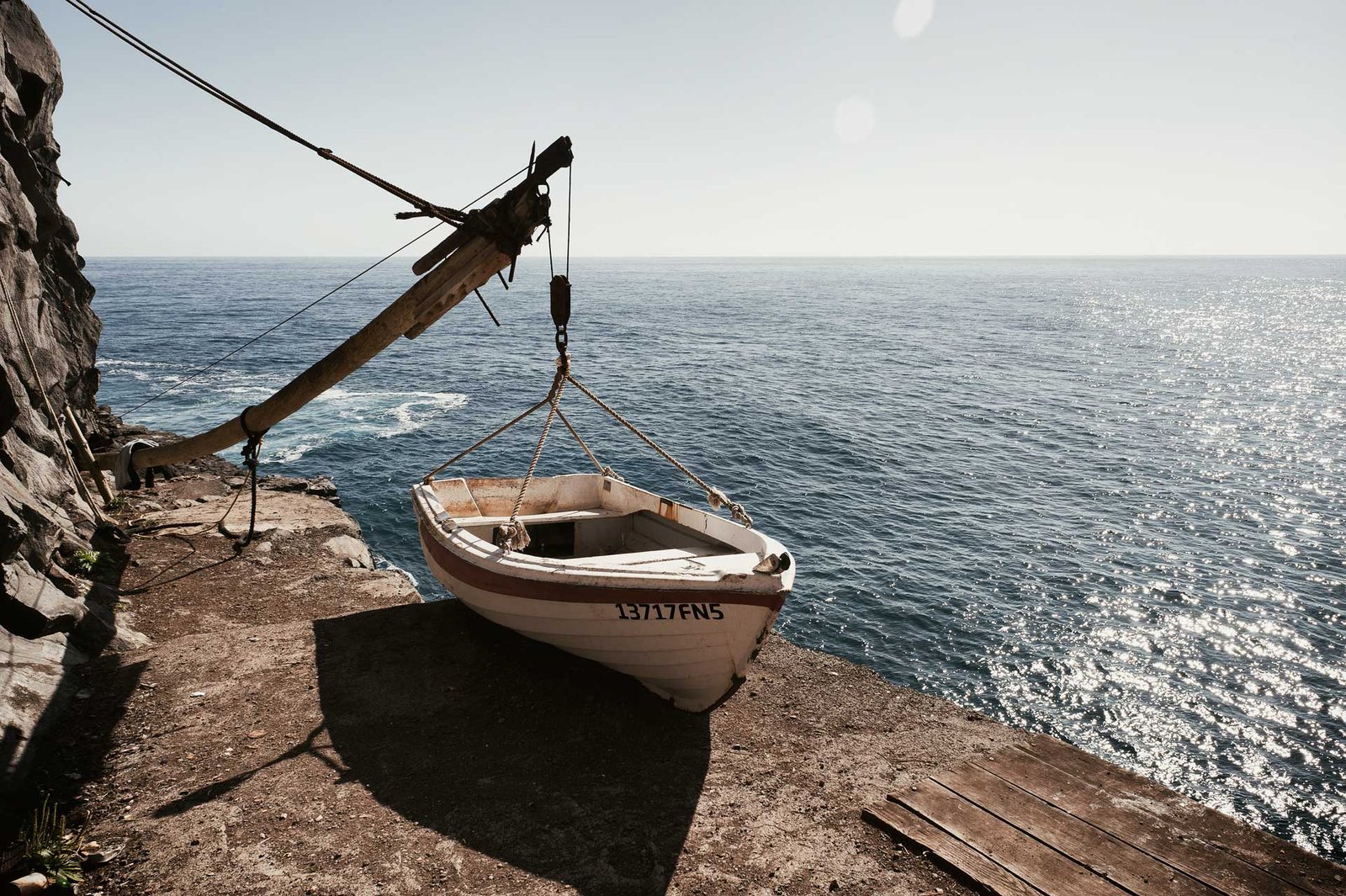 Old way of putting a boat on water near Sao Jorge Madeira