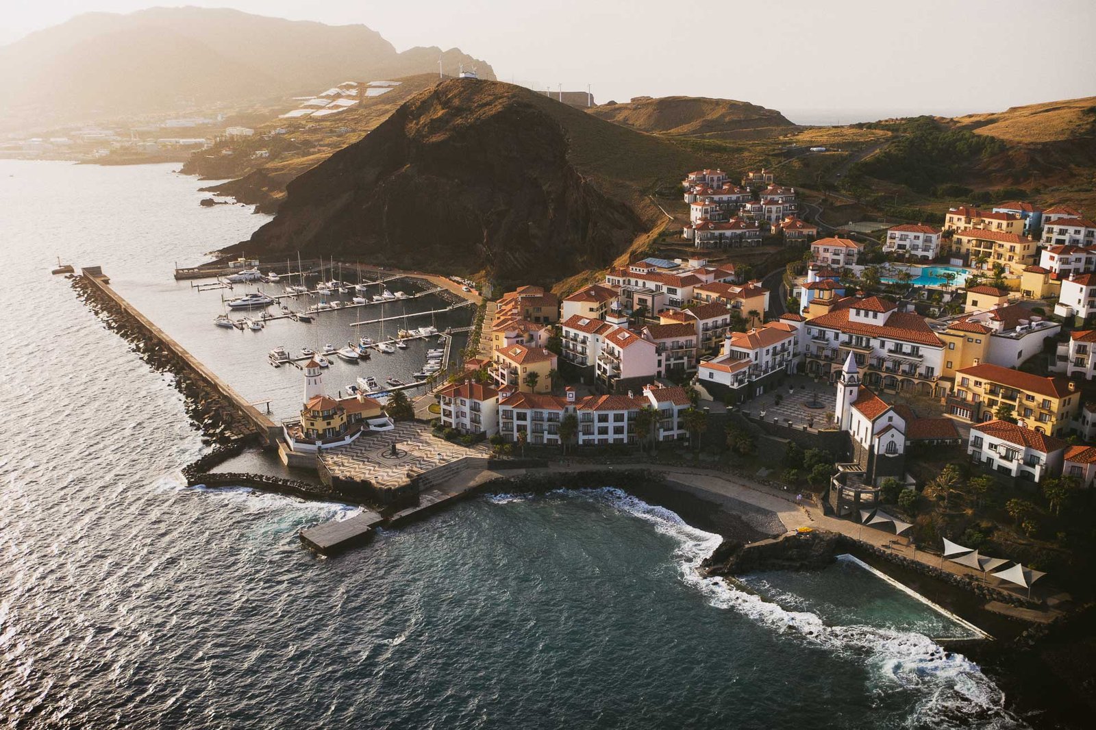 Aerial view of Quinta do Lorde its church and harbour