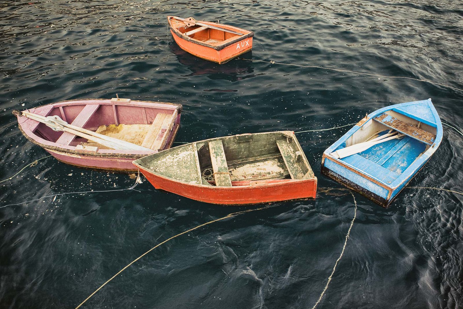 Colourful fishermen boats in ocean